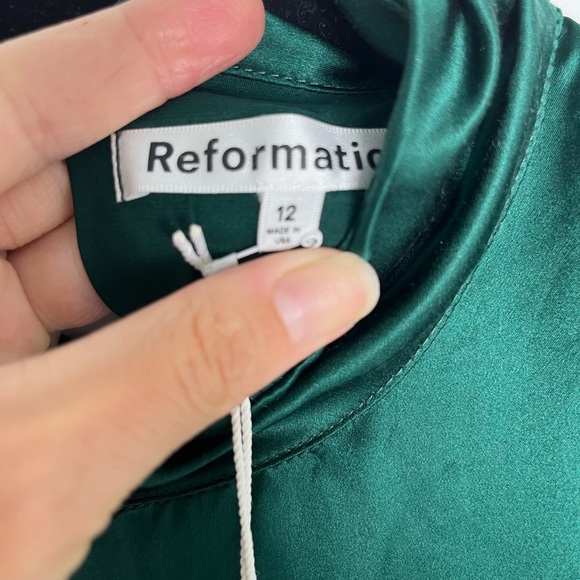 Reformation Carmelina Silk Dress Dark Green Size 12 NWT - Picture 14 of 16